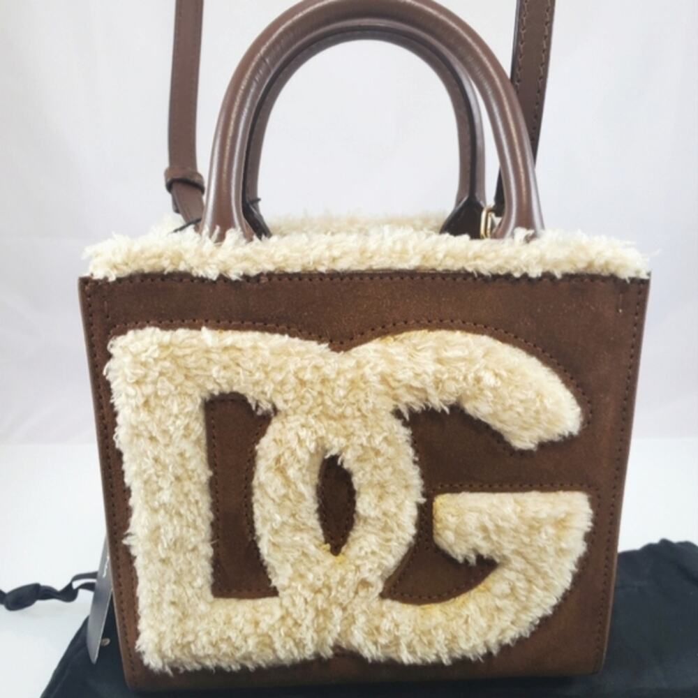 NWD$1645 Dolce & Gabbana Logo DG Faux Suede & Shearling Mini Crossbody Tote Bag - Picture 9 of 16